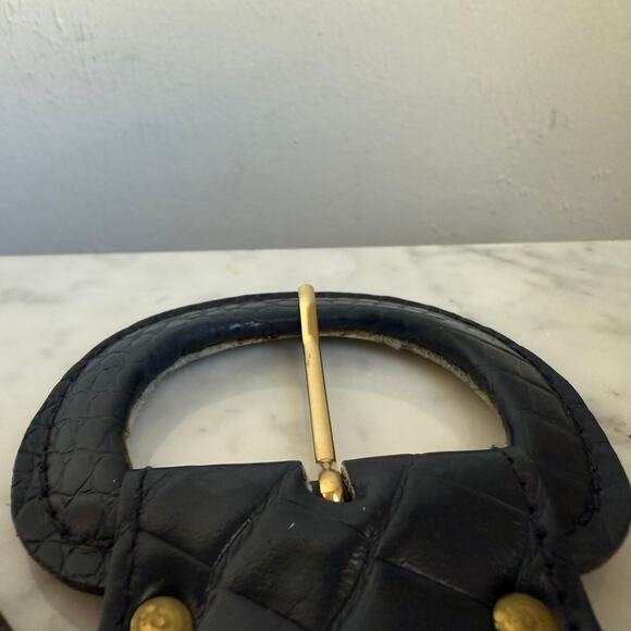 Anne Klein for Calderon Croc Embossed Leather Belt NAVY BLUE Made in USA M - Picture 10 of 13